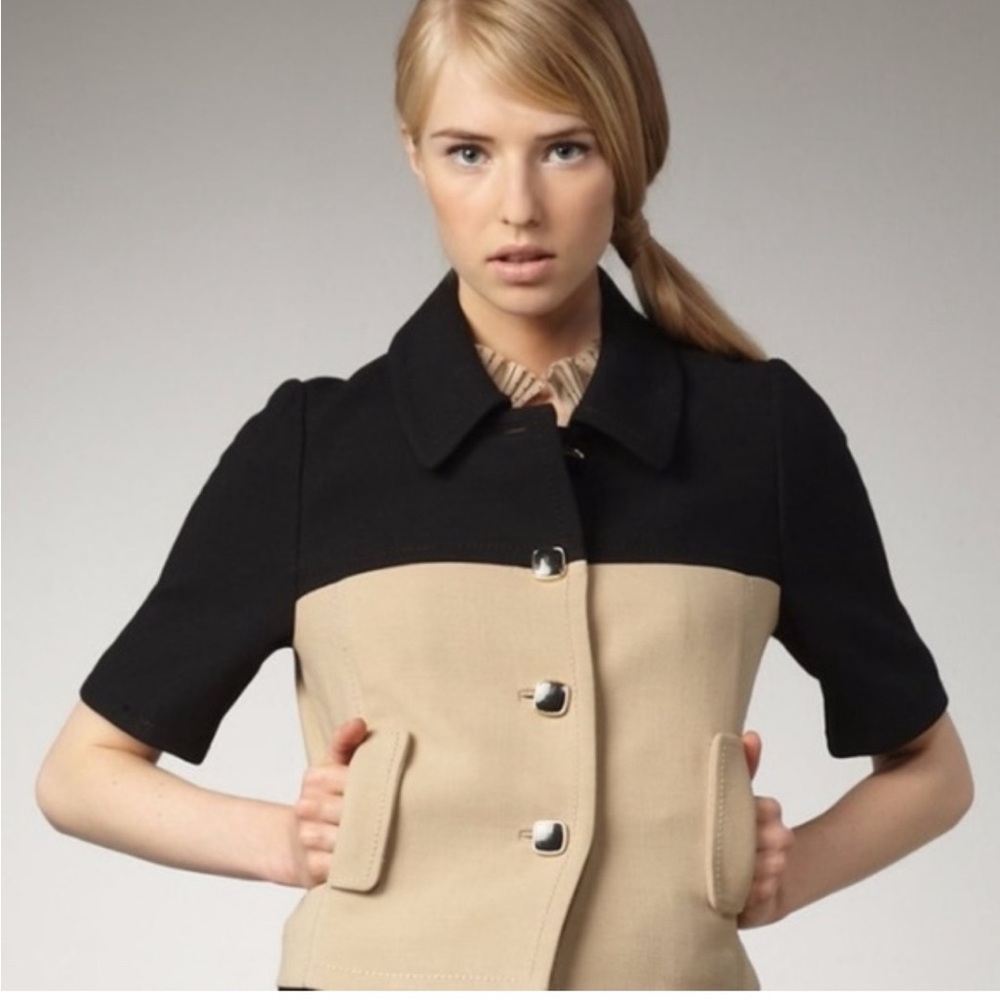 Kate Spade Black Tan Colorblock Jacket Size 6 Chic Designer Structured Button Up